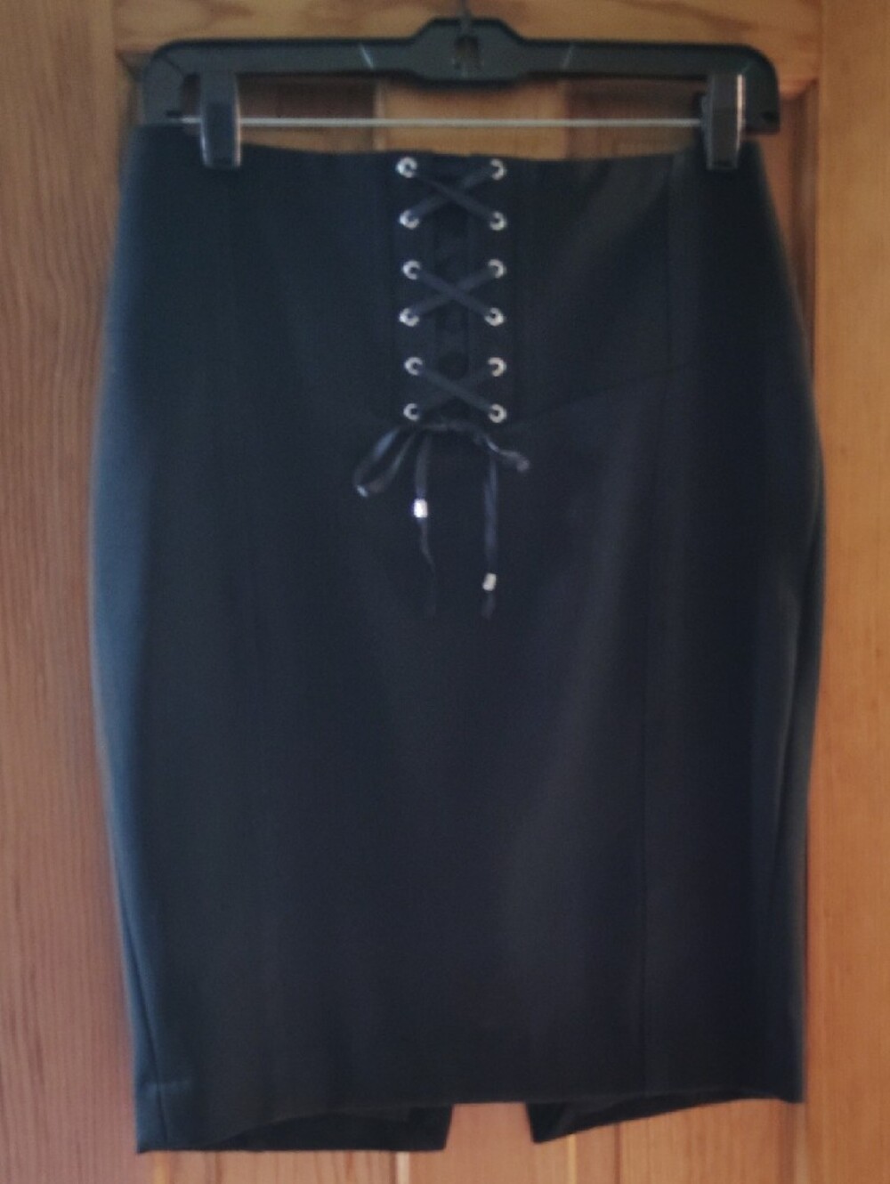 Express Black Lace-Up High-Waist Pencil Skirt